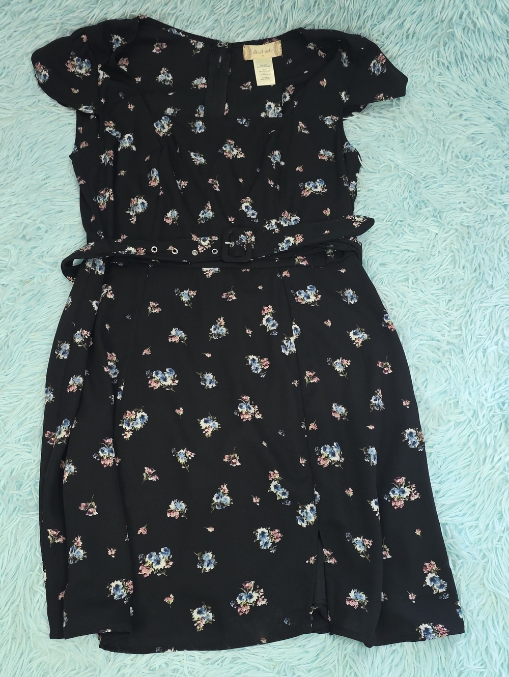 Altar'd State Black Floral Flutter Sleeve Belted Boho Mini Dress Women's Size M